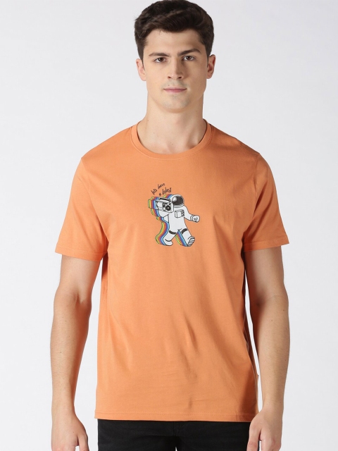 

Blue Saint Men Orange Printed Round Neck Cotton T-shirt