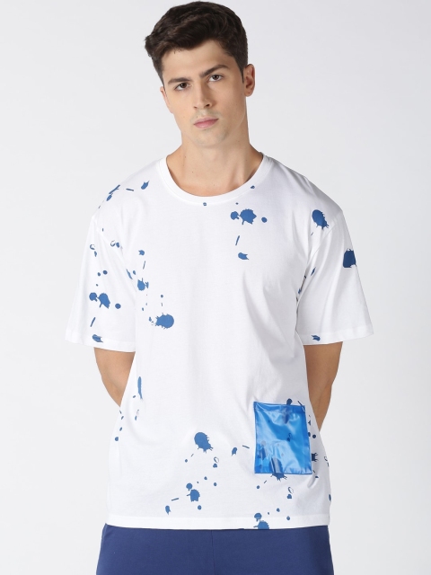 

Blue Saint Men White Printed Round Neck Cotton T-shirt