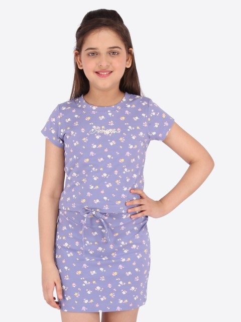 

CUTECUMBER Girls Lavender & White Printed Top with Skirt