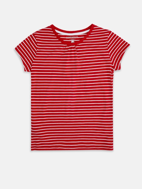 

Pantaloons Junior Girls Red Pure Cotton Striped Round Neck Pure Cotton T-shirt