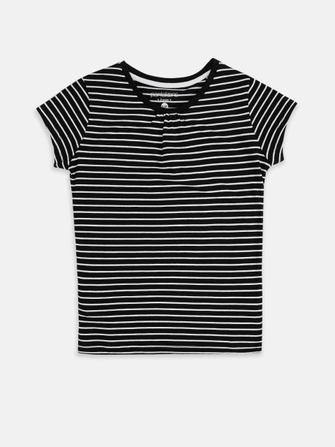 

Pantaloons Junior Girls Black Pure Cotton Striped Round Neck Pure Cotton T-shirt