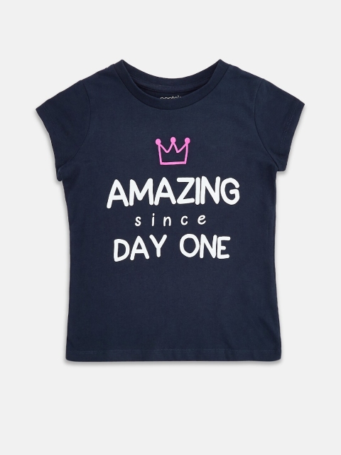 

Pantaloons Junior Girls Navy Blue Pure Cotton Printed Round Neck Pure Cotton T-shirt