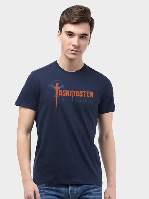 

Free Authority Men Blue Black Widow Print Round Neck T-shirt