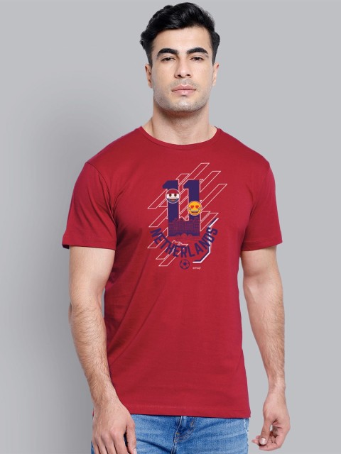 

Free Authority Men Red Emoji Soccer Printed Round Neck Pure Cotton T-shirt