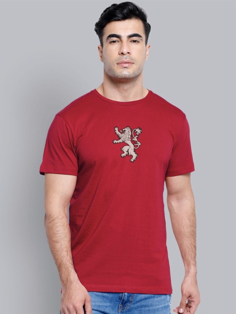 

Free Authority Men Red Game Of Thrones Printed Round Neck Pure Cotton T-shirt