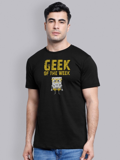 

Free Authority Men Black Sponge Bob Printed Round Neck Pure Cotton T-shirt