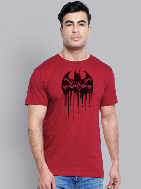 

Free Authority Men Red Batman Printed Round Neck Pure Cotton T-shirt