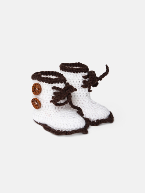 

Magic Needles Infant Boys White & Brown Handmade Crochet Booties