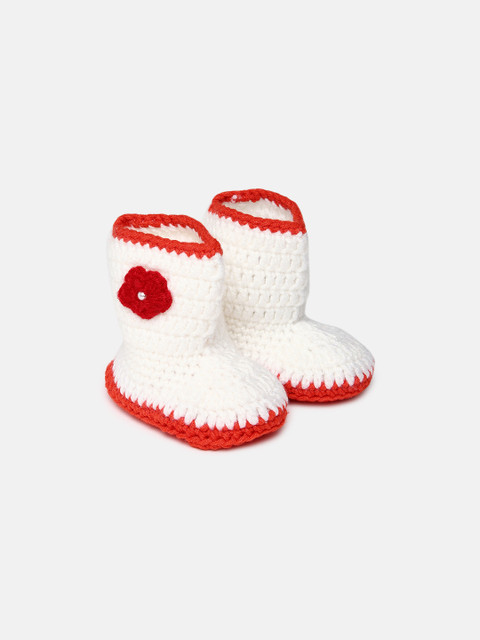 

Magic Needles Infant Girls White & Red Handmade Crochet Booties