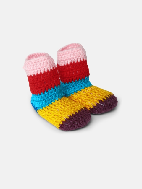 

Magic Needles Infants Multicolored Striped Handmade Booties, Multi