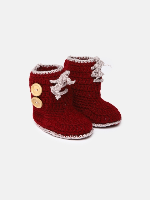 

Magic Needles Infant Boys Maroon Solid Handmade Booties