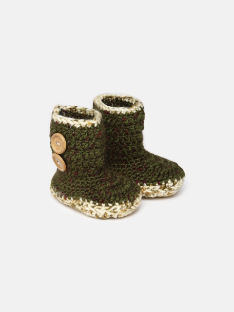 

Magic Needles Infant Boys Green Solid Handmade Woolen Booties
