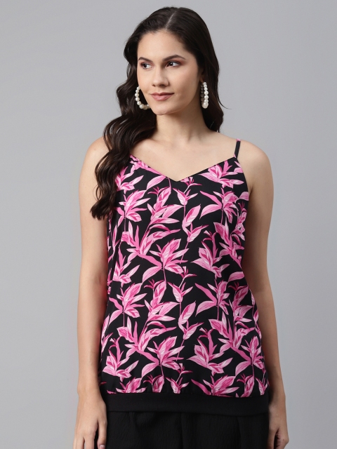 

I AM FOR YOU Black & Pink Floral Printed Blouson Top