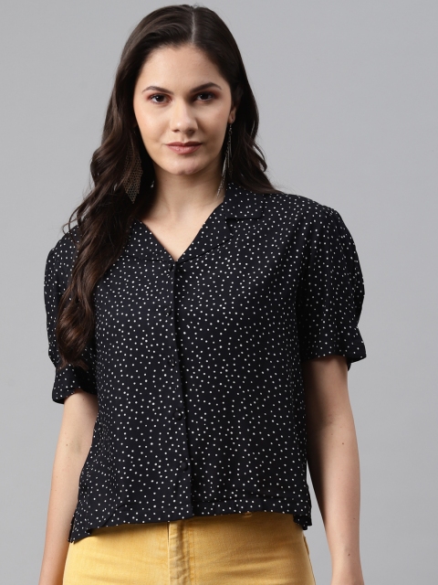 

I AM FOR YOU Women Navy Blue & White Boxy Fit Printed Casual Shirt