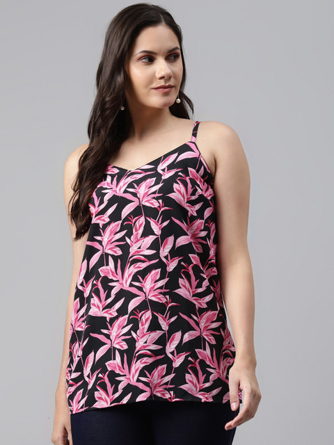 

I AM FOR YOU Black & Pink Floral Print Strappy Top