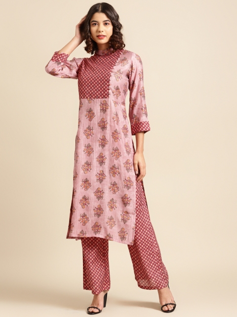 

Saadgi Women Pink & Maroon Ethnic Motifs Printed Kurta with Palazzos