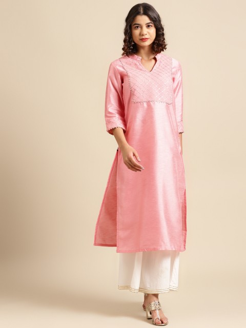 

Saadgi Women Pink Embellished Yoke Design Straight Kurta