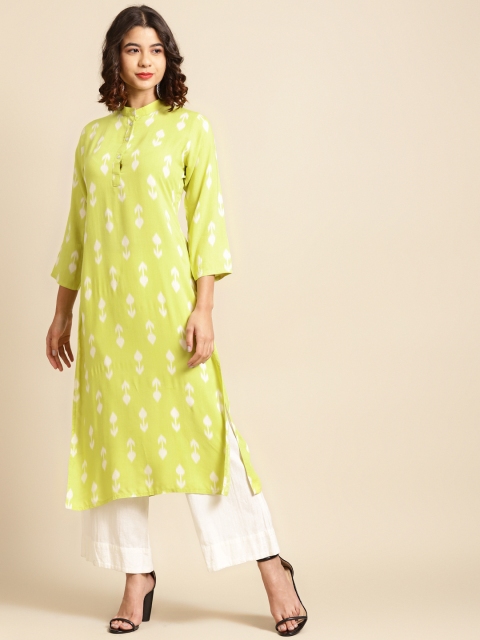 

Saadgi Women Green & Off White Quirky Printed Kurta