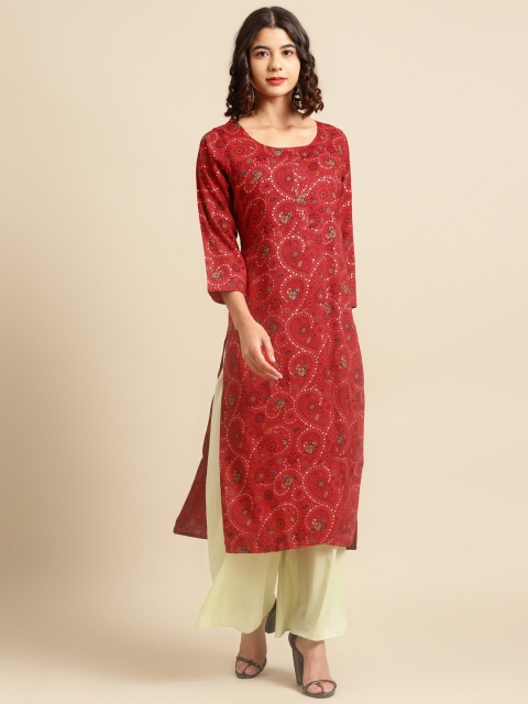 

Saadgi Women Red & Off White Bandhani Printed Kurta