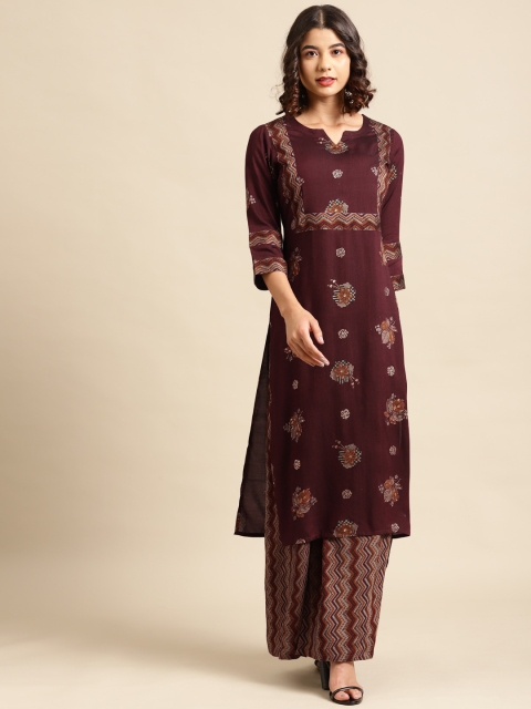 

Saadgi Women Maroon Ethnic Motifs Printed Kurta with Palazzos