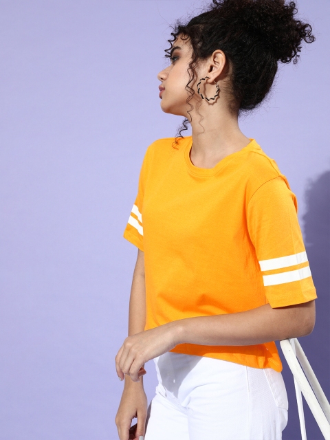 

Globus Women Stylish Mustard Solid Cropped Tshirt