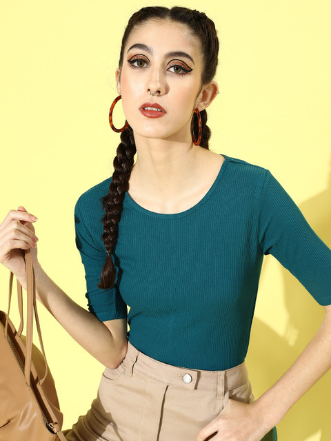 

Globus Women Tranquil Teal Solid Knitted Tshirt