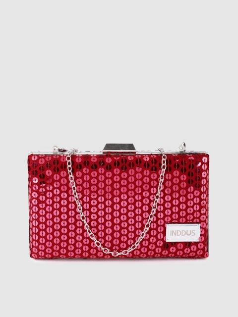 

Inddus Maroon Embellished Box Clutch