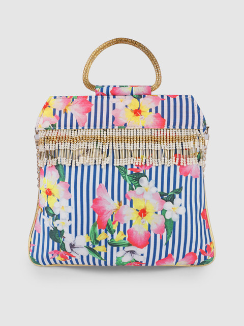 

Inddus White Floral Printed Structured Handheld Bag