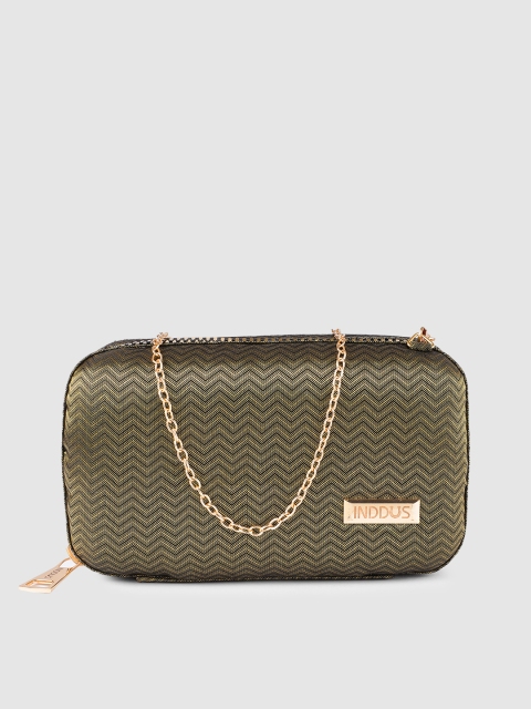 

Inddus Gold-Toned & Black Woven Brocade Box Clutch