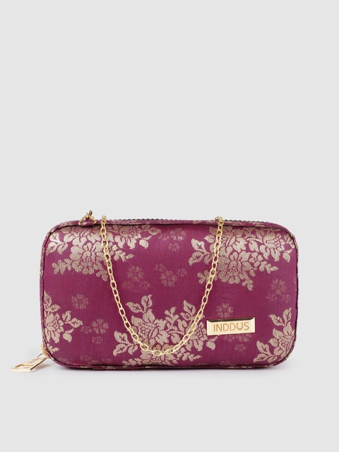 

Inddus Purple & Gold-Toned Woven Brocade Box Clutch