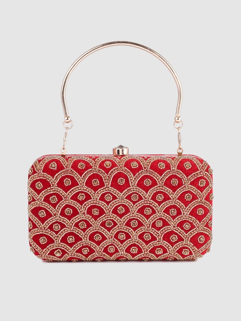 

Inddus Red Embellished Box Clutch