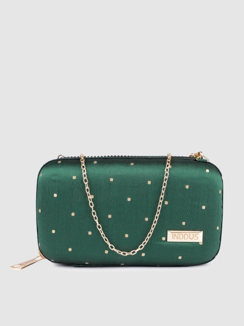 

Inddus Green & Gold-Toned Brocade Rectangle Box Clutch