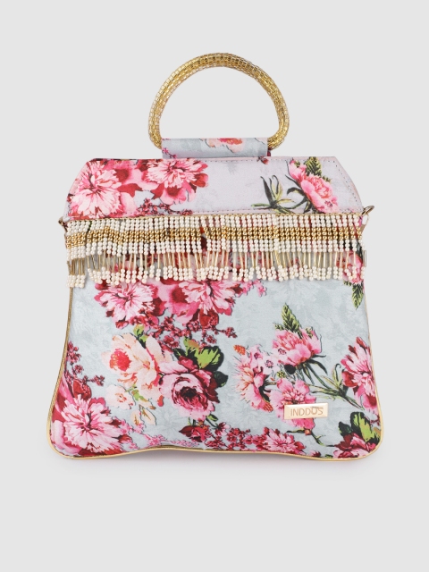 

Inddus Blue Floral Embellished Handheld Bag