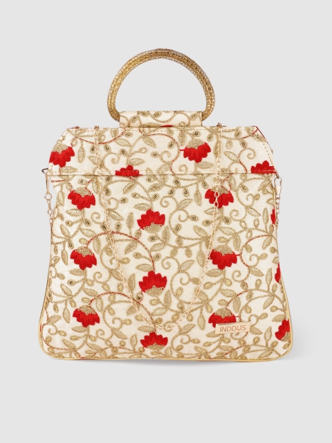 

Inddus Cream-Coloured Floral Embellished Structured Handheld Bag