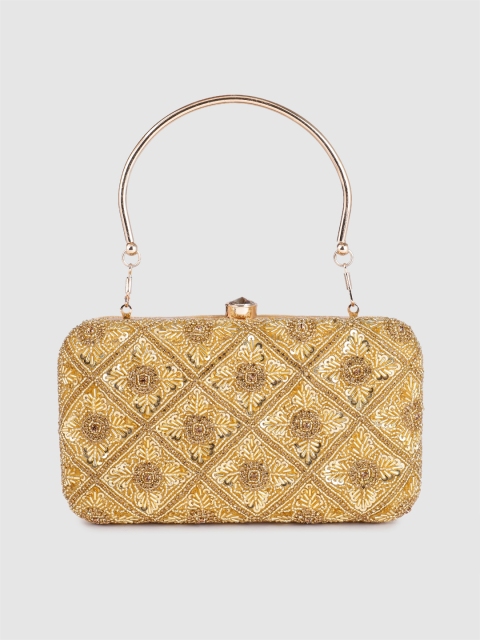 

Inddus Gold-Toned Handcrafted Embellished Studded Box Clutch
