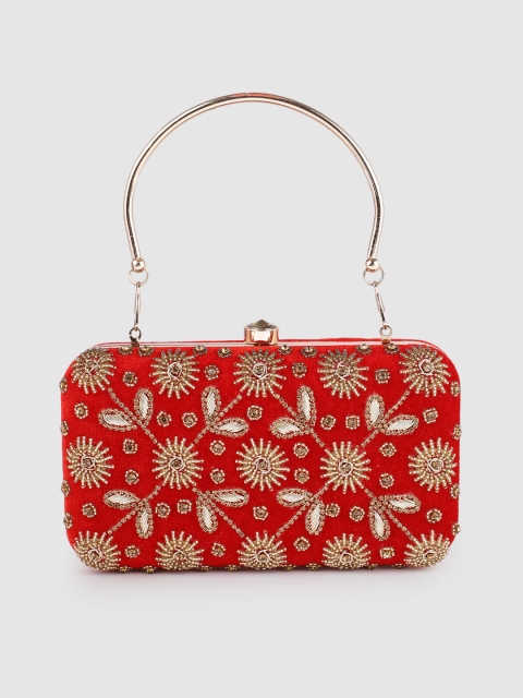 

Inddus Red Embellished Box Clutch