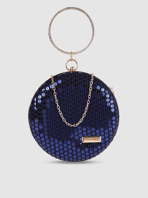 

Inddus Navy Blue Sequinned Round Bracelet Bag