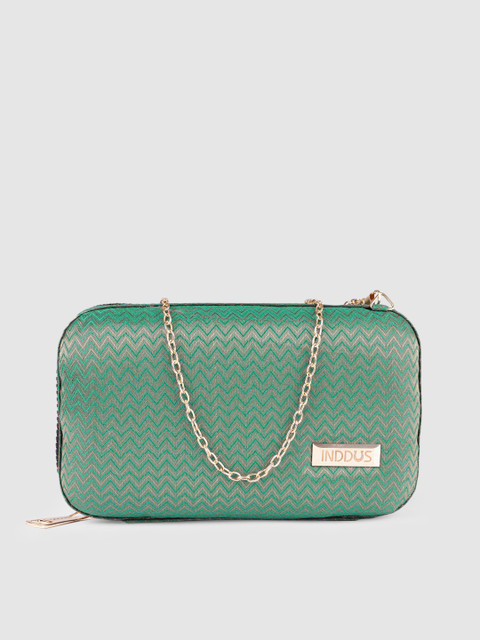 

Inddus Green Woven Brocade Box Clutch
