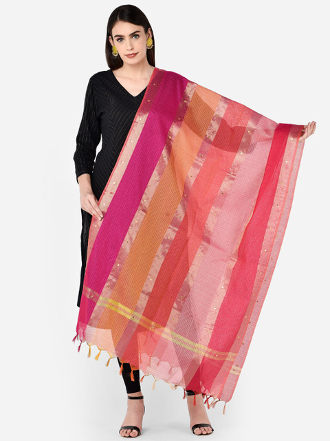 

Dupatta Bazaar Pink & Red Striped Tissue Dupatta