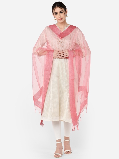 

Dupatta Bazaar Peach-Coloured Solid Organza Jute Border Dupatta