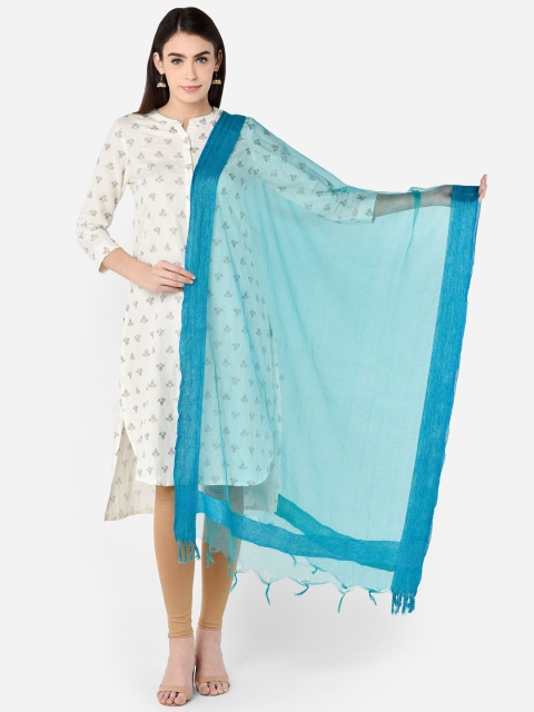 

Dupatta Bazaar Teal Blue Solid Dupatta with Jute Border