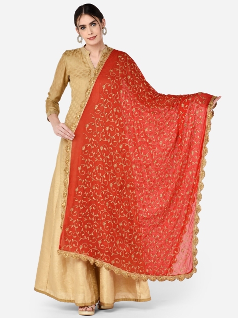 

Dupatta Bazaar Red & Golden Chiffon Embroidered Dupatta