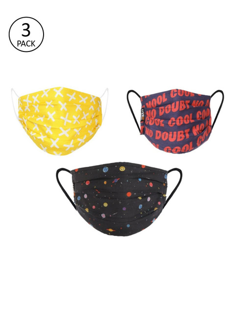 

LIVE IT SAFE Unisex Pack Of 3 Printed 4-Ply Cloth Masks With Nano Technology, Red
