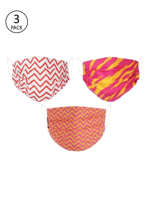 

LIVE IT SAFE Unisex Pack Of 3 Printed 4-Ply Cloth Masks With Nano Technology, Pink