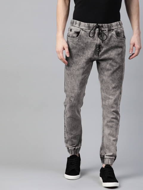 

WROGN Men Grey Jogger Heavy Fade Acid Wash Stretchable Jeans