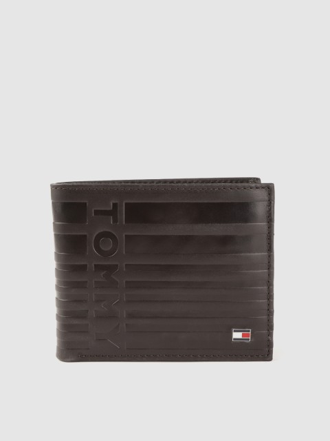

Tommy Hilfiger Men Coffee Brown Self Striped Brand Logo Textured Leather Two Fold Wallet