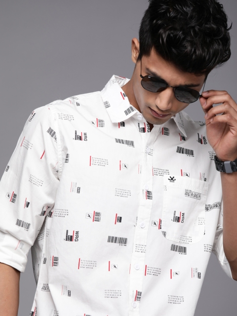 

WROGN Men White Slim Fit Opaque Printed Casual Shirt