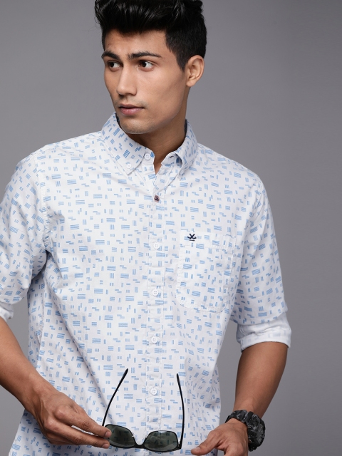 

WROGN Men White Slim Fit Opaque Printed Casual Shirt