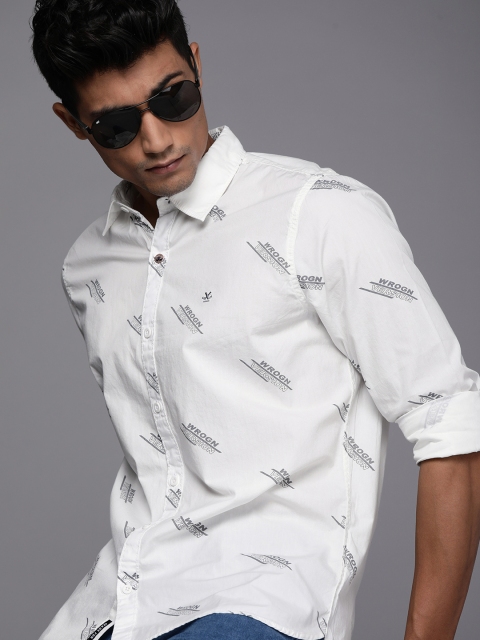 

WROGN Men White & Black Printed Slim Fit Casual Shirt