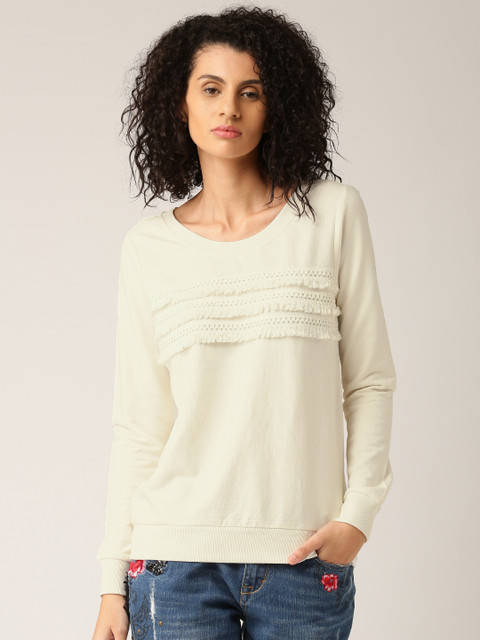 

DressBerry Women Off-White Solid Pullover Sweatshirt
